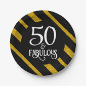 50 en Fabulous Zwart en Goud Papieren Bordje (Voorkant)