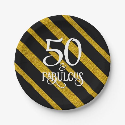 50 en Fabulous Zwart en Goud Papieren Bordje (Voorkant)