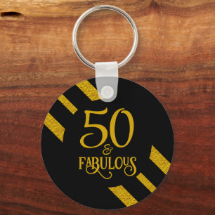 50 en Fabulous Zwart en Goud Sleutelhanger
