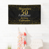 50 en Fabulous Zwart en Goud Spandoek (Insitu)