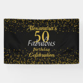 50 en Fabulous Zwart en Goud Spandoek (Horizontaal)