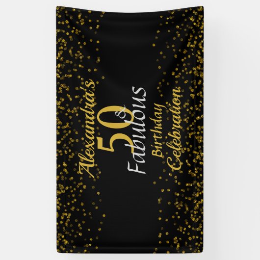 50 en Fabulous Zwart en Goud Spandoek (Verticaal)