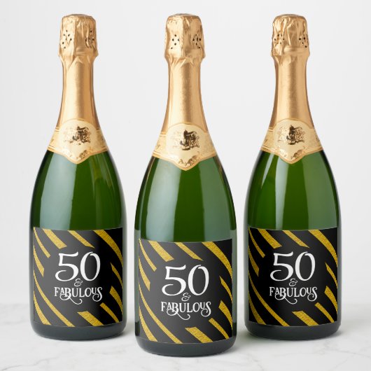 50 en Fabulous Zwart en Goud Sparkling Wijnetiket (Flessen)