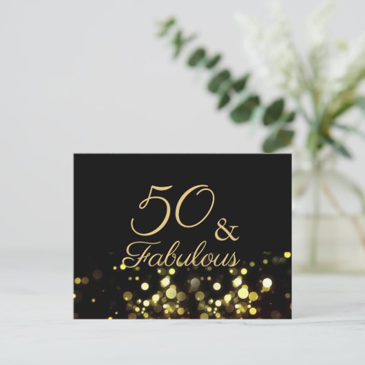 50 en Fabulous Zwart en Goud Verjaardag Briefkaart (Staand voorkant)