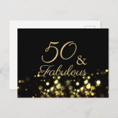 50 en Fabulous Zwart en Goud Verjaardag Briefkaart (Voorkant / Achterkant)
