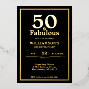 50 en Fabulous   Zwart en Goud Verjaardag Folie Uitnodiging