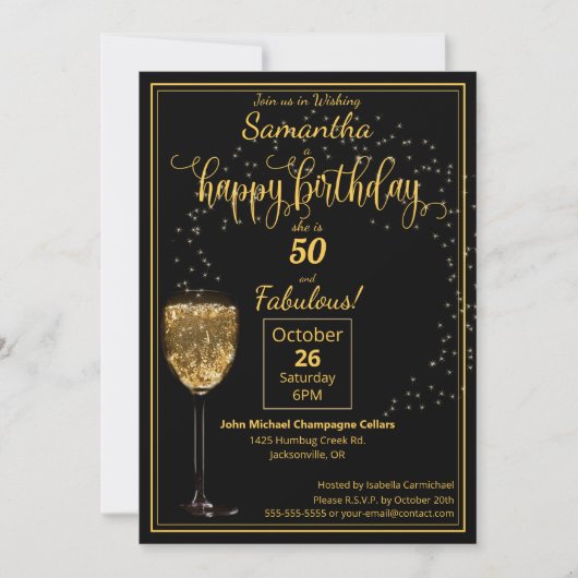50 en Fabulous Zwart en Goud Verjaardagsfeest Kaart (Voorkant)