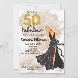 50 en Fabulous Zwart en Goud Verjaardagsfeest Kaart