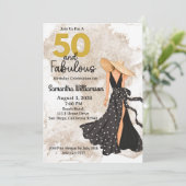 50 en Fabulous Zwart en Goud Verjaardagsfeest Kaart (Staand voorkant)