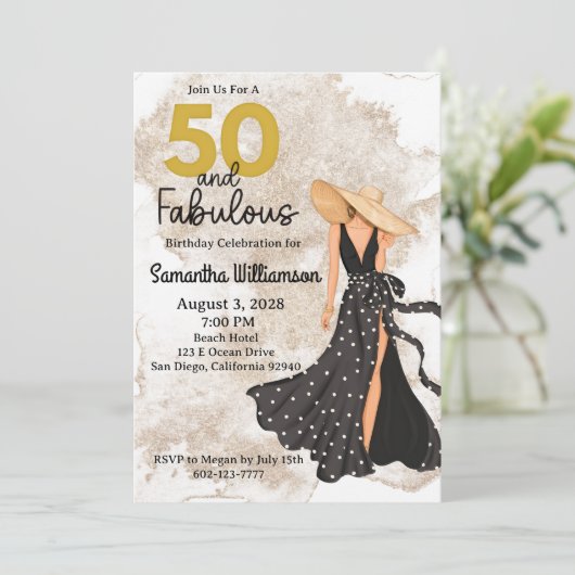 50 en Fabulous Zwart en Goud Verjaardagsfeest Kaart (Staand voorkant)