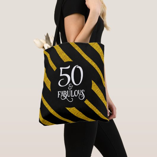 50 en Fabulous Zwart en Gouden Canvas tas (Dichtbij)