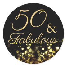 50 en Fabulous Zwart en Gouden Verjaardag Sticker