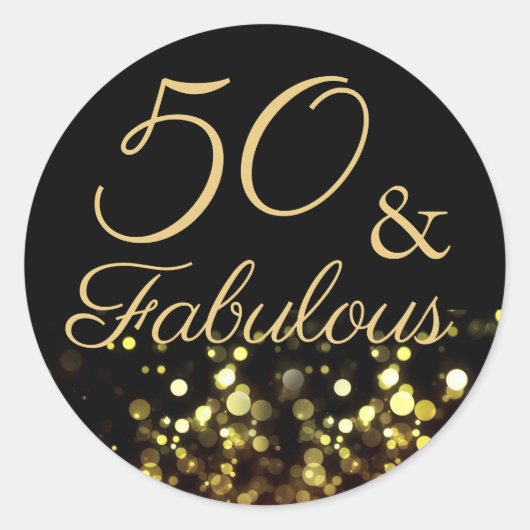 50 en Fabulous Zwart en Gouden Verjaardag Sticker (Voorkant)