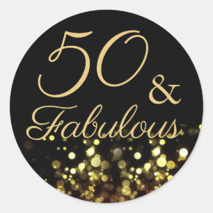 50 en Fabulous Zwart en Gouden Verjaardagssticker Ronde Sticker