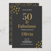 50 en Fabulous Zwart en Gouden Verjaardagsuitnodig Kaart (Voorkant / Achterkant)