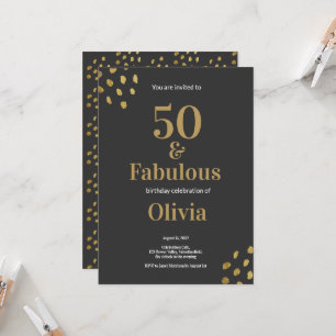 50 en Fabulous Zwart en Gouden Verjaardagsuitnodig Kaart