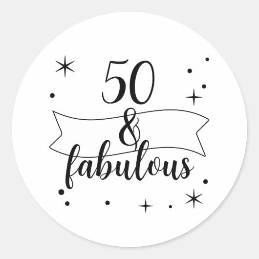 50 en Fabulous Zwart en Wit Ronde Sticker (Voorkant)