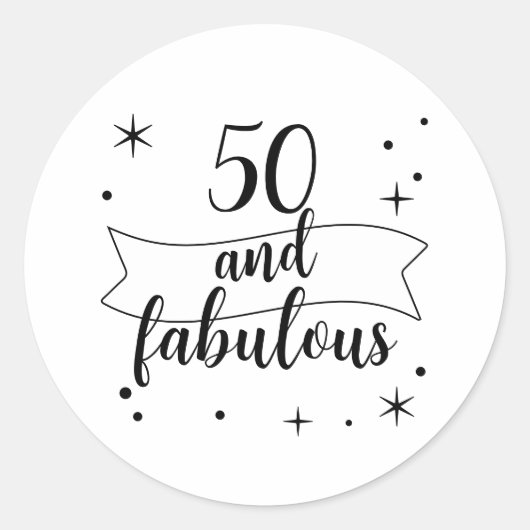 50 en Fabulous Zwart en Wit Verjaardag Ronde Sticker (Voorkant)