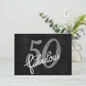 50 en Fabulous | Zwart en zilvergrijs Grunge Kaart (Staand voorkant)