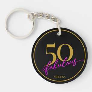 50 en Fabulous Zwart Goud en Roze  Sleutelhanger