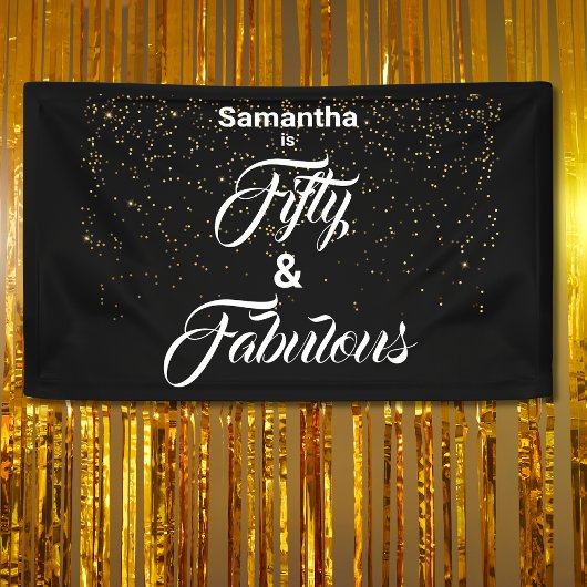 50 en Fabulous Zwart Goud Glitter Gepersonaliseerd Spandoek
