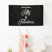 50 en Fabulous Zwart Goud Glitter Gepersonaliseerd Spandoek (Insitu)