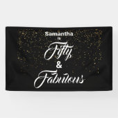 50 en Fabulous Zwart Goud Glitter Gepersonaliseerd Spandoek (Horizontaal)