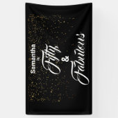 50 en Fabulous Zwart Goud Glitter Gepersonaliseerd Spandoek (Verticaal)