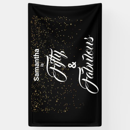 50 en Fabulous Zwart Goud Glitter Gepersonaliseerd Spandoek (Verticaal)