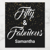 50 en Fabulous Zwart Goud Glitter Gepersonaliseerd Wijn Etiket (Enkel label)