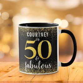 50 en fabulous zwart goud glitter scriptnaam mok