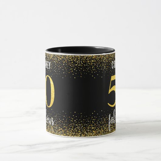 50 en fabulous zwart goud glitter scriptnaam mok (Midden)