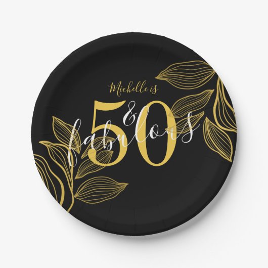 50 en Fabulous Zwart & Goud Modern Papier Bord (Voorkant)
