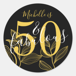50 en Fabulous Zwart & Goud Modern Ronde Sticker