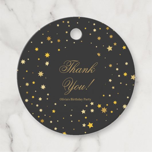 50 en Fabulous Zwart Gouden Verjaardagsfeest Bedankjes Labels (Voorkant)