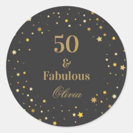 50 en Fabulous Zwart Gouden Verjaardagsfeest Ronde Sticker