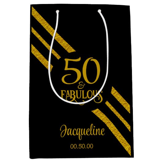 50 en Fabulous Zwart met faux Gold Medium Cadeauzakje (Voorkant)