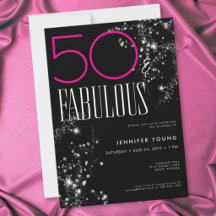 50 en Fabulous Zwart Roze Glam Glitter Verjaardag