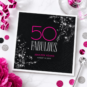 50 en Fabulous Zwart Roze Glam Glitter Verjaardag Servet