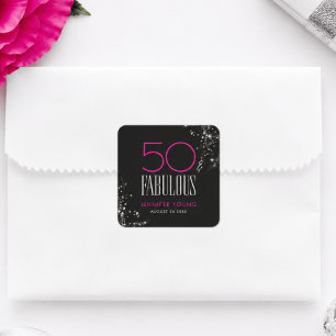 50 en Fabulous Zwart Roze Glam Glitter Verjaardag Vierkante Sticker