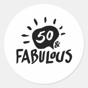 50 en Fabulous Zwart/Wit 50ste Verjaardag Sticker