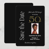 50 en Fabulous Zwart Wit Goud Verjaardagsfeest Save The Date (Voorkant / Achterkant)