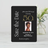 50 en Fabulous Zwart Wit Goud Verjaardagsfeest Save The Date (Staand voorkant)