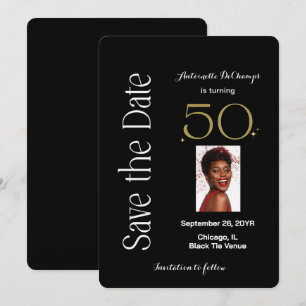 50 en Fabulous Zwart Wit Goud Verjaardagsfeest Save The Date