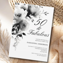 50 en Fabulous Zwart Witte Bloemen 50ste Verjaarda