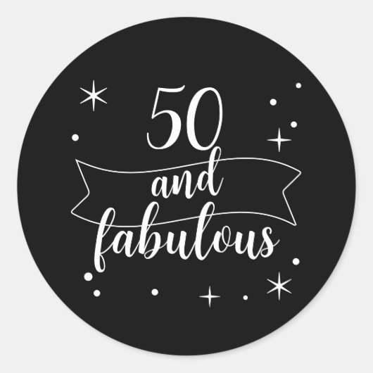 50 en Fabulous Zwart Witte Verjaardag Ronde Sticker (Voorkant)