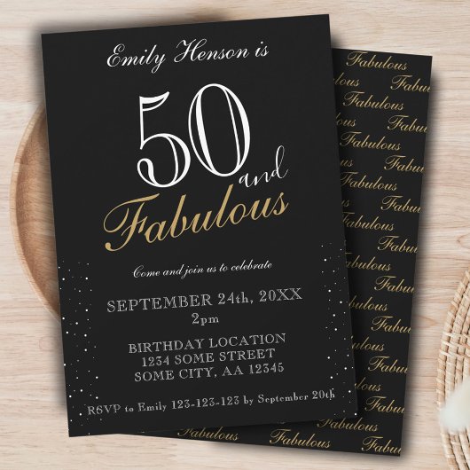50 en Fabulous Zwarte Elegante Script Verjaardag Kaart