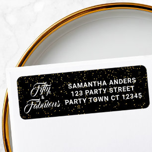 50 en Fabulous Zwarte Gouden Glitter Adres Etiket