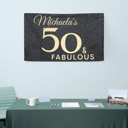 50 en Fabulous Zwarte Gouden Vijftigste Verjaardag Spandoek (Beurs)