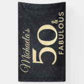 50 en Fabulous Zwarte Gouden Vijftigste Verjaardag Spandoek (Verticaal)